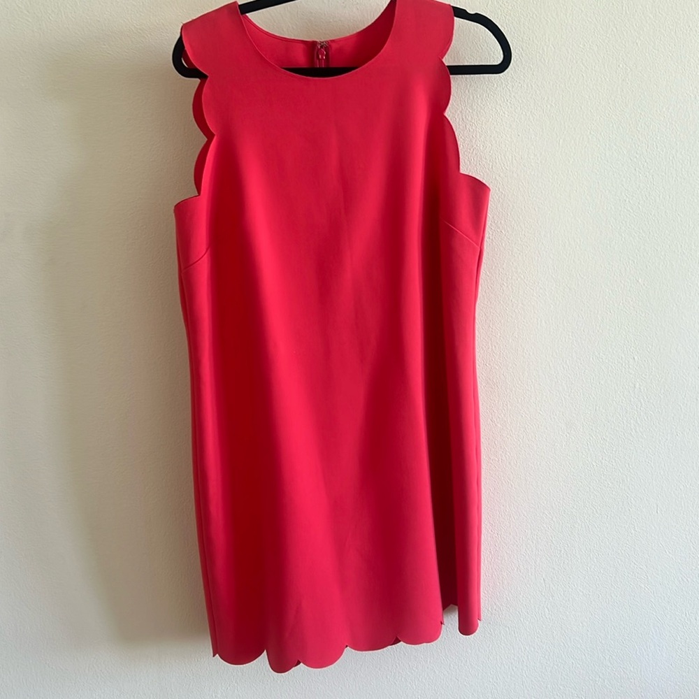 J Crew Sheath Dress 12 Pink / Coral Scalloped Raw Edges